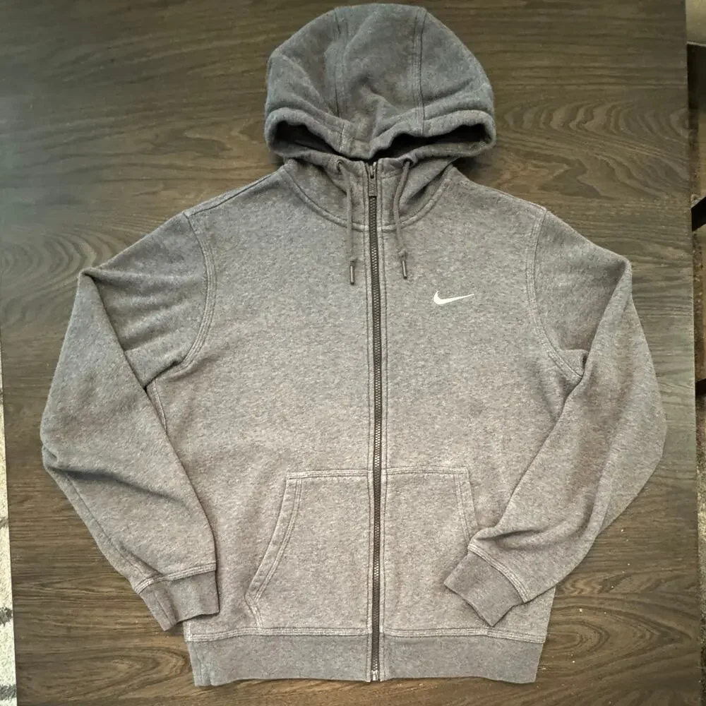 Nike Men’s Large Gray Full Zip Fleece Swoosh Hoodie